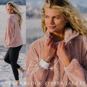 Blush Sherpa Block Zipper Jacket